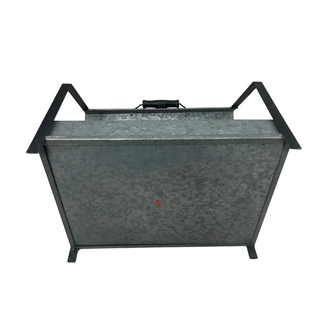 Galvanized Metal Caddy Rustic Farmhouse Industrial Storage Tray Black Frame 16in